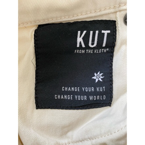 KUT from the Kloth KELSEY 6 Cream Button Fly High Rise Ankle Kick Flare Jeans - Picture 8 of 9